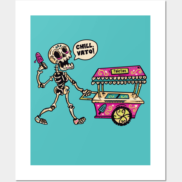 Chill, Vato! // Funny Day of the Dead Sugar Skull Ice Cream Wall Art by SLAG_Creative